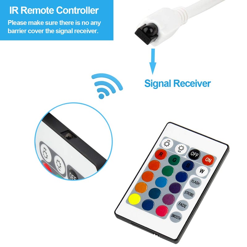 SUPERNIGHT RGB LED Strip Light Remote Controller, 24 Key IR Remote Dimmer for 12V 5050 3528 RGB LED Rope Lights (1 Port - Image 3